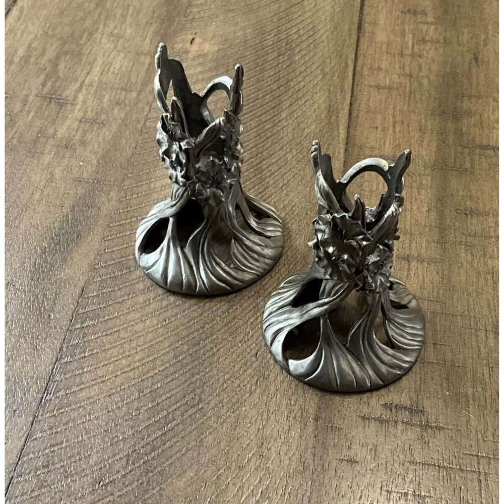 Seagull Canada Pewter Candlesticks Taper Candle Holder Etain Zinn Flower Floral